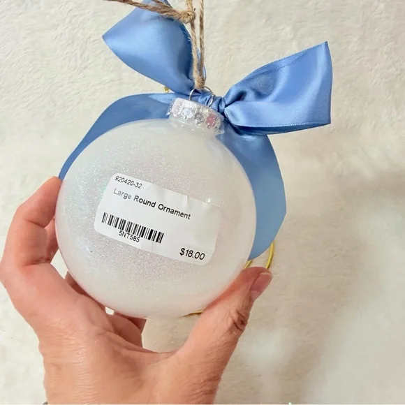 Will you be my Godparents White Glitter Ornament Baby Blue Bow Ribbon 5" - Picture 2 of 2